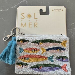 Sol and Mer Beaded Fish Card & Key Pouch - Blue Tassel
